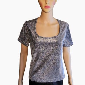 Modern Edge Shirt 90s Vintage Short Sleevr Sparkle  Silver Womens Size Medium